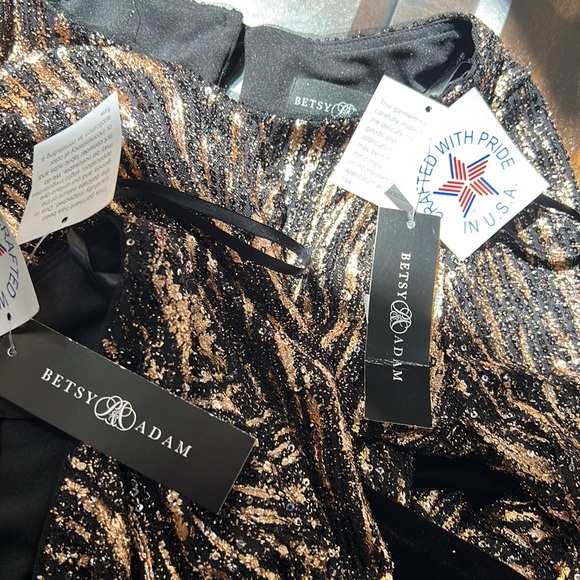 Betsy & Adam Sequin Trapeze Long Sleeve Velvet Self-Tie Belt A-Line Dress - Picture 12 of 12